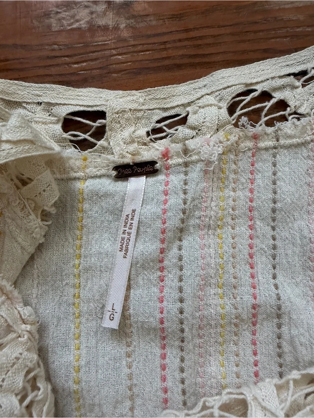 Free‎ People Floating Memories Blouse Retro Crochet Lace Ivory size L Boho
